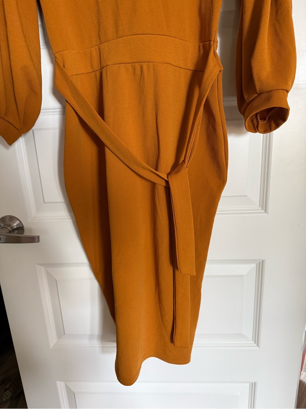 Boohoo Belted Midi Dress in Burnt Orange